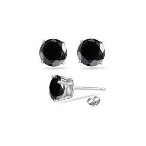 0.90 Cts of 4.0-4.5 mm AA Round Black Diamond Stud Earrings in 14K White Gold