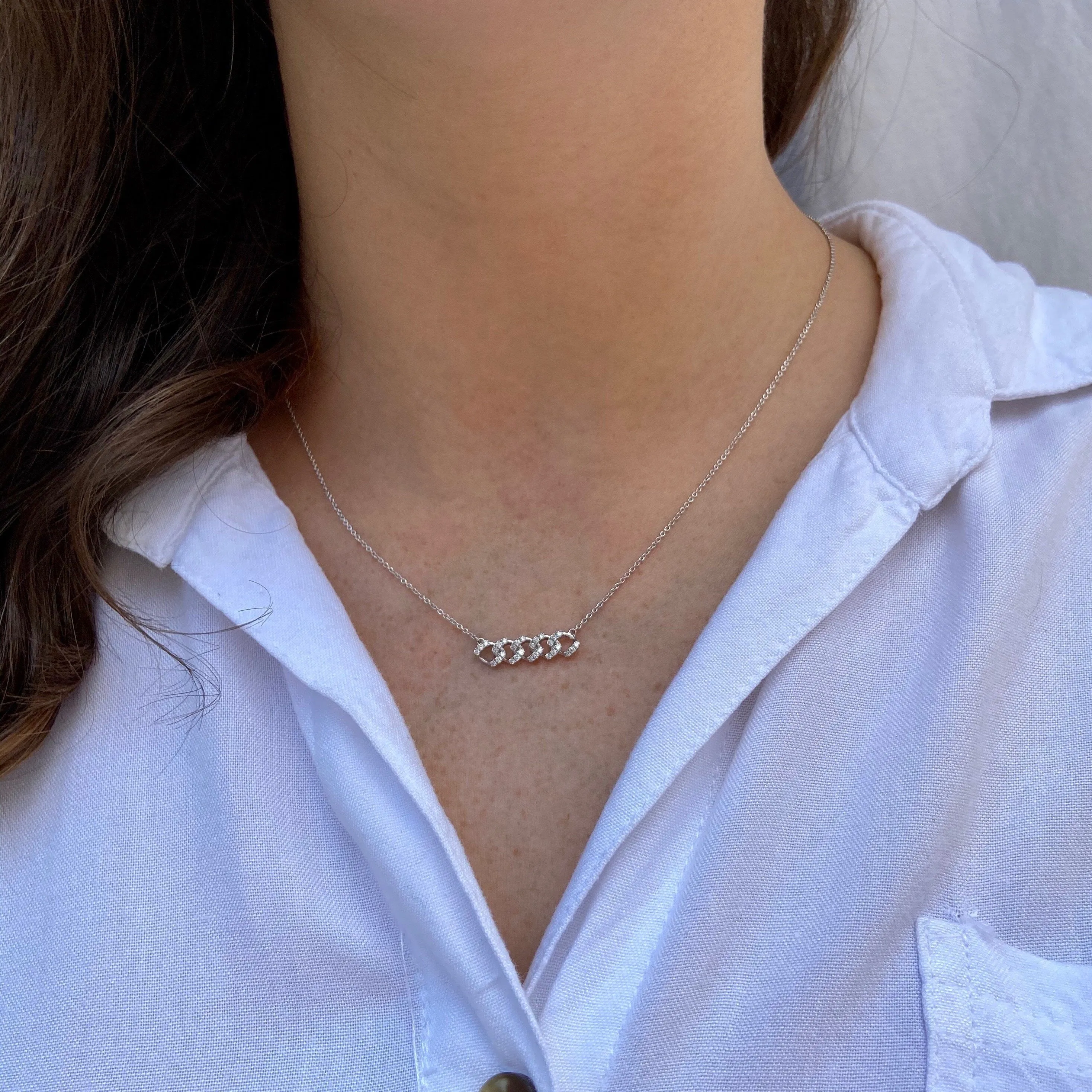 14K White Gold Diamond Cuban Link Necklace