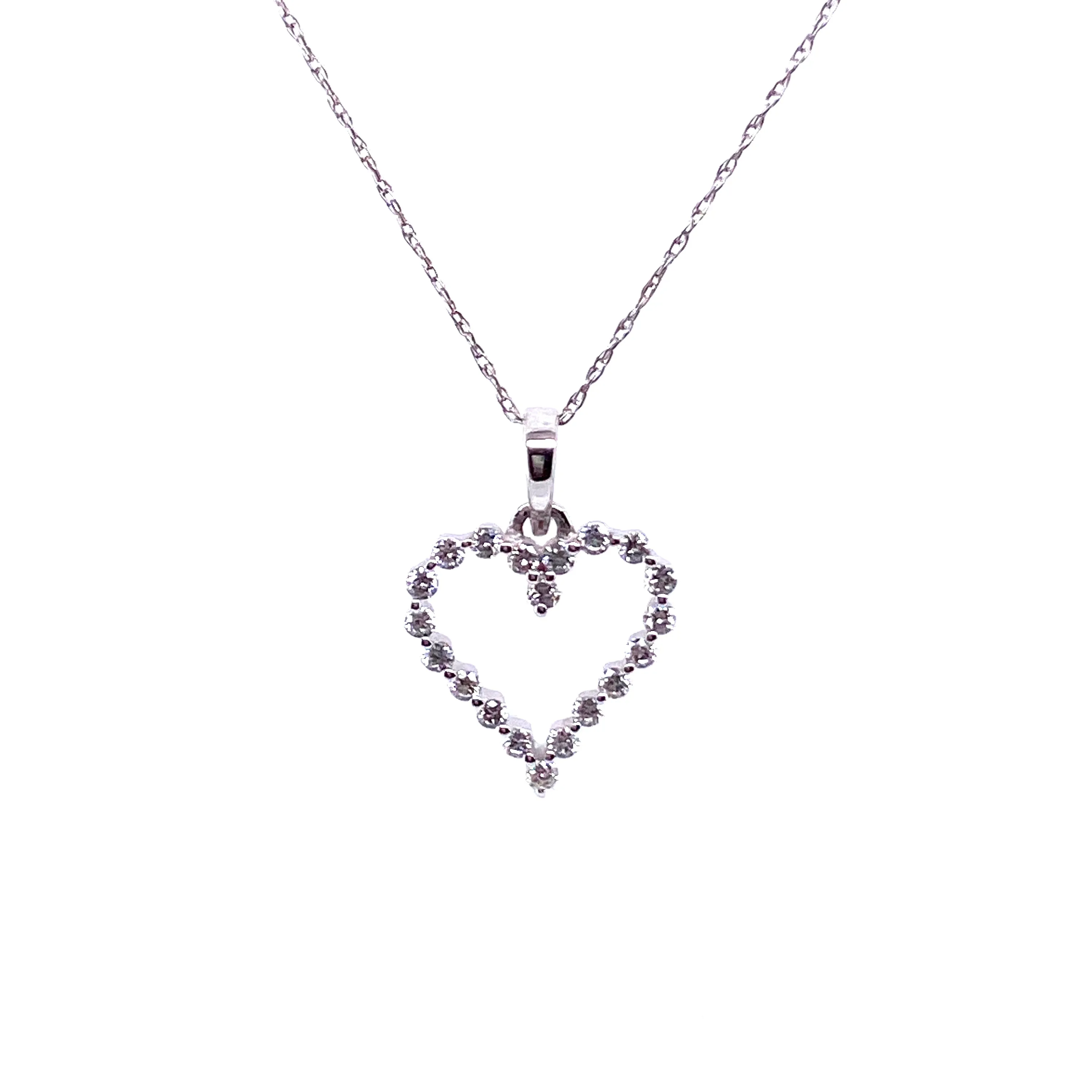 14K White Gold Diamond Cutout Heart Necklace