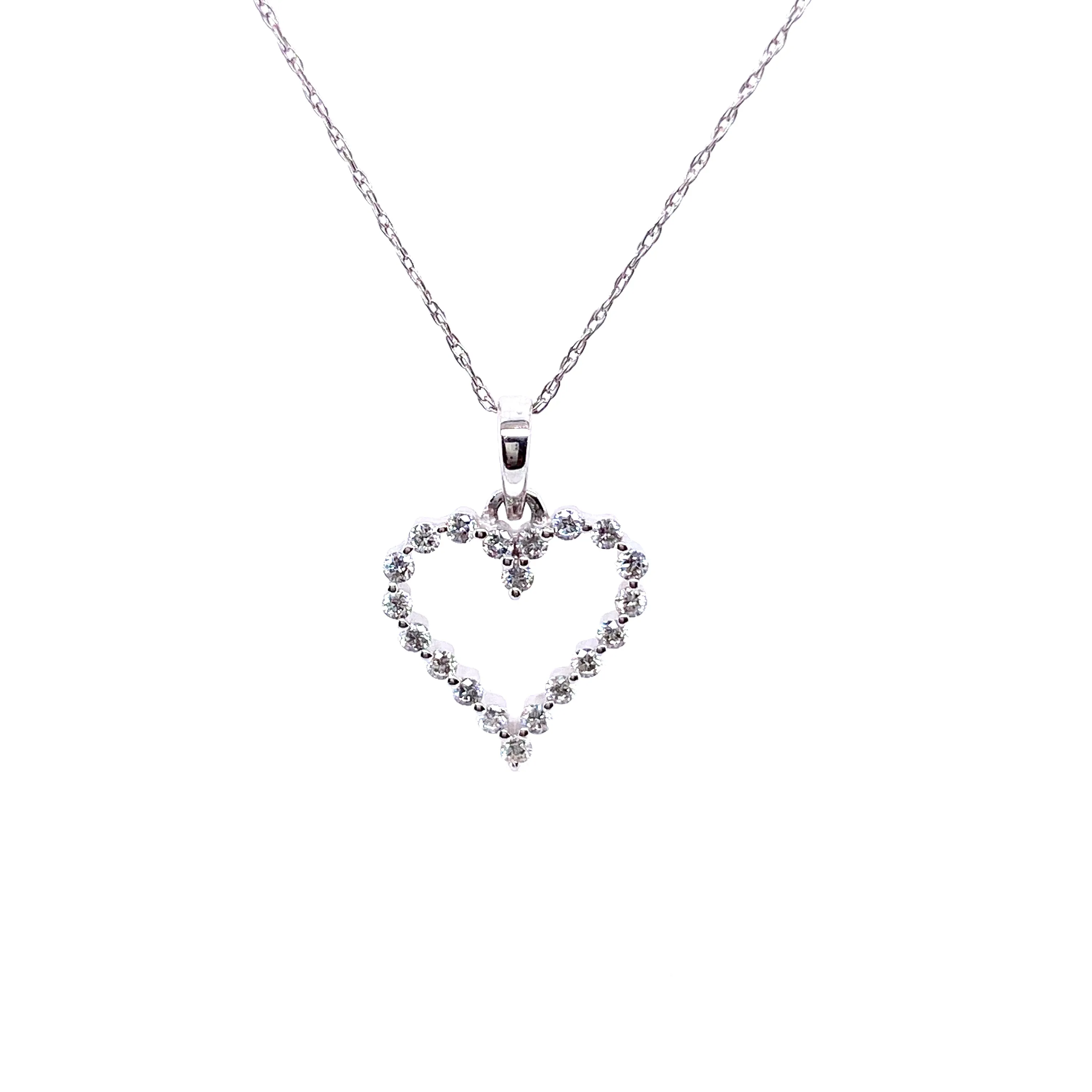 14K White Gold Diamond Cutout Heart Necklace