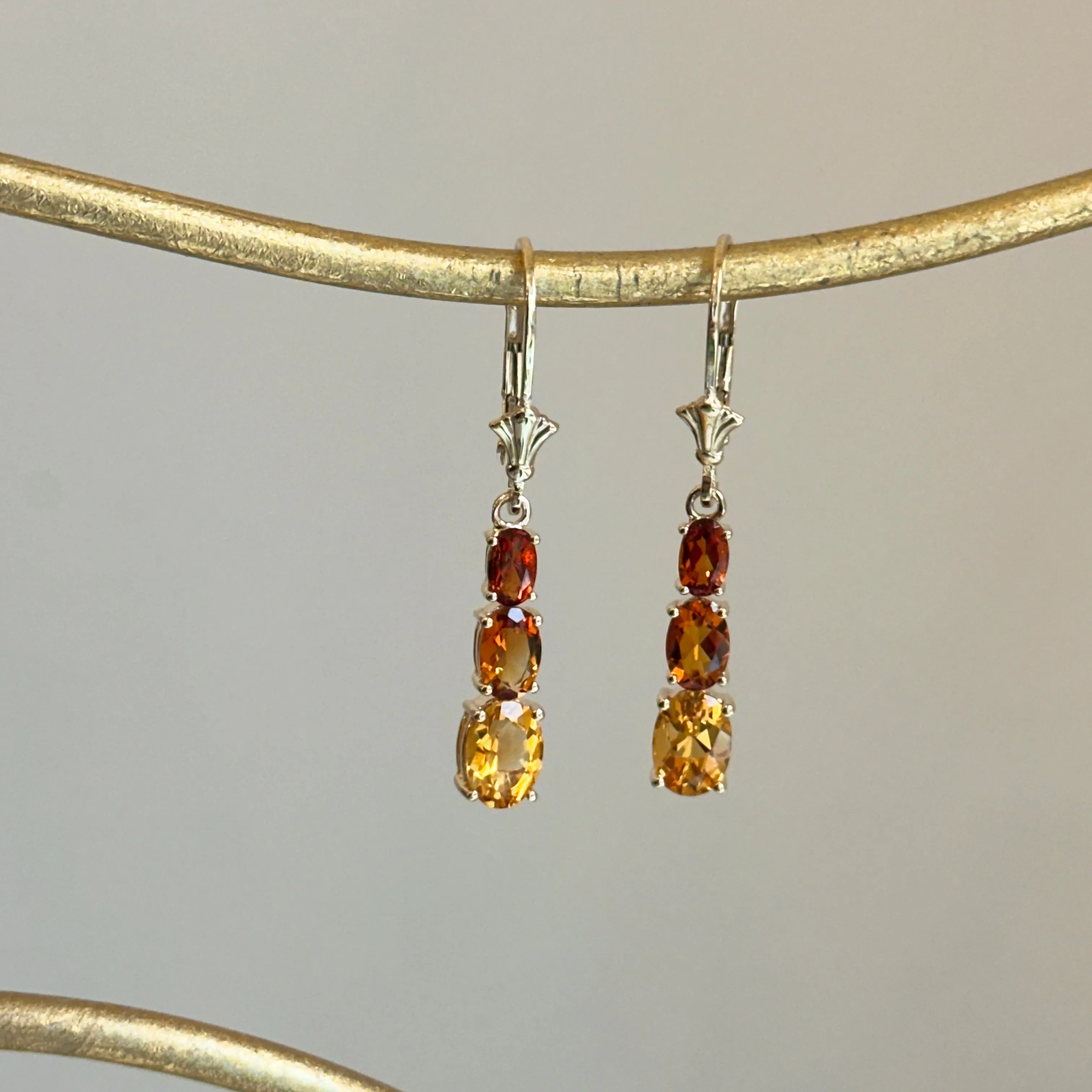 14KT Yellow Gold Citrine Dangle Lever Back Earrings