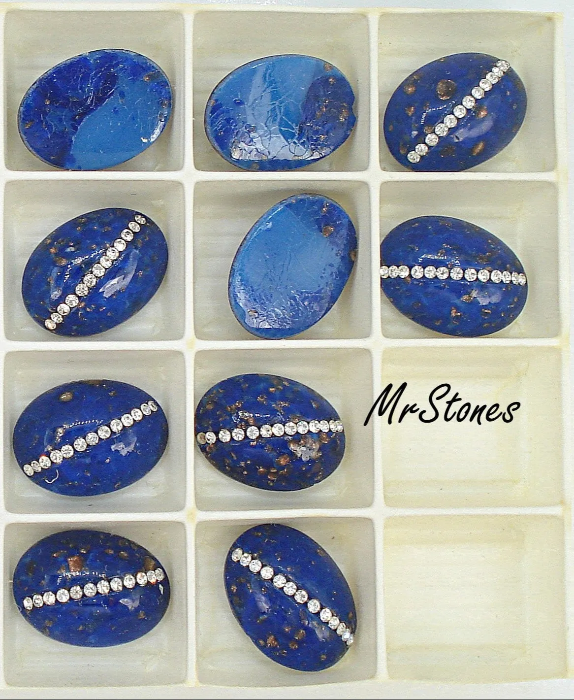 18x13mm (3901) Lapiz Lazuli Blue Glass Crystal Row Oval Cabochon Swarovski