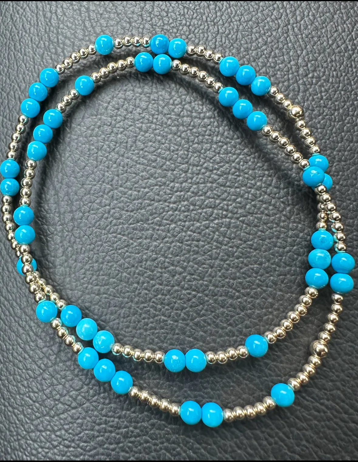 2mm Beaded Bracelet w/ Pattern of 3mm Turquoise Beads
