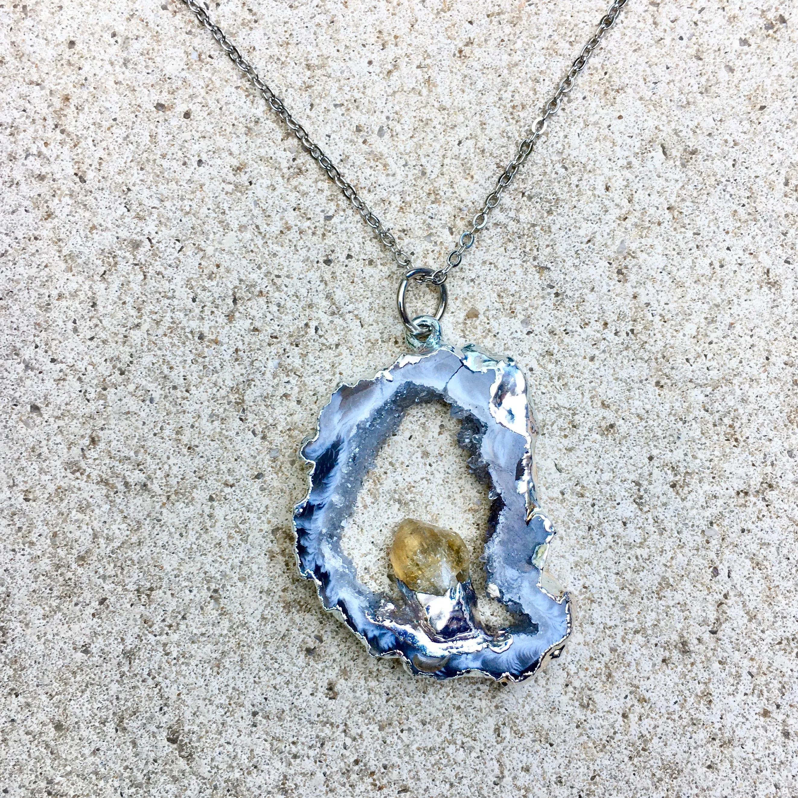 3rd Eye Sliced Citrine Crystal Necklace
