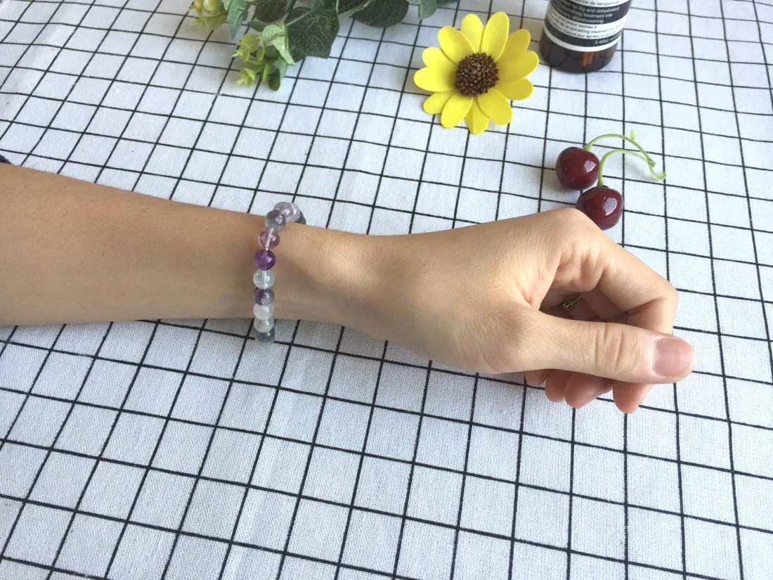 Adabele Natural Gemstone Bracelet 7.5 inch Stretchy Chakra Gems Stones 8mm (0.31") Beads Healing Crystal Quartz Women Men Girls Gifts (Unisex) Multi-color Fluorite 7.5 Inches