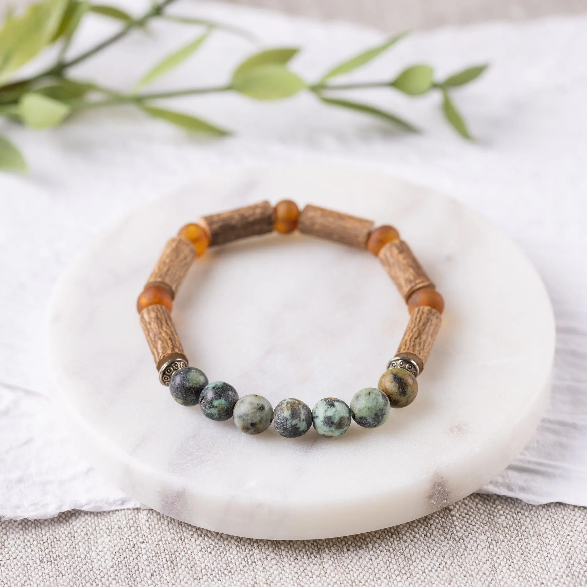 Adults | African Turquoise   Raw Cognac Amber Hazelwood Bracelet
