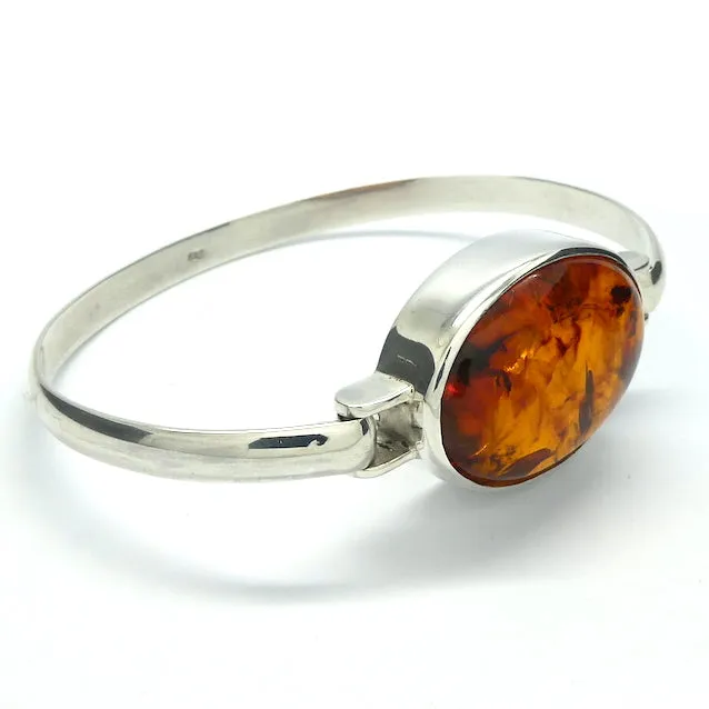 Amber Bracelet Bangle, Baltic, Large Oval Cabochon, 925 Sterling Silver