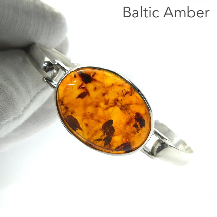 Amber Bracelet Bangle, Baltic, Large Oval Cabochon, 925 Sterling Silver