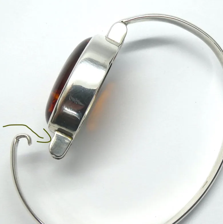 Amber Bracelet Bangle, Baltic, Large Oval Cabochon, 925 Sterling Silver