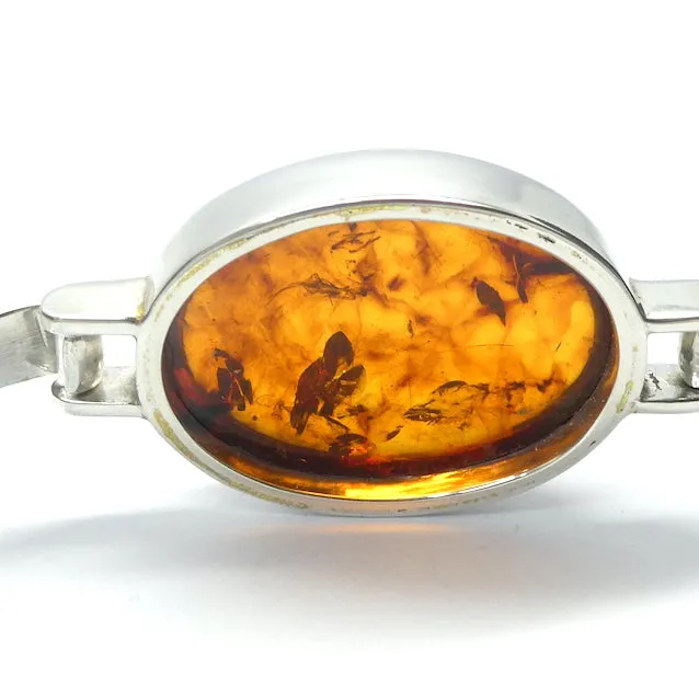 Amber Bracelet Bangle, Baltic, Large Oval Cabochon, 925 Sterling Silver