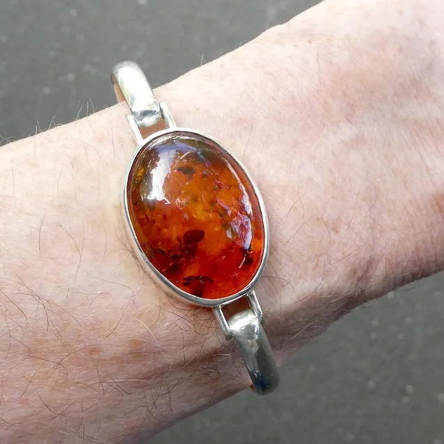 Amber Bracelet Bangle, Baltic, Large Oval Cabochon, 925 Sterling Silver