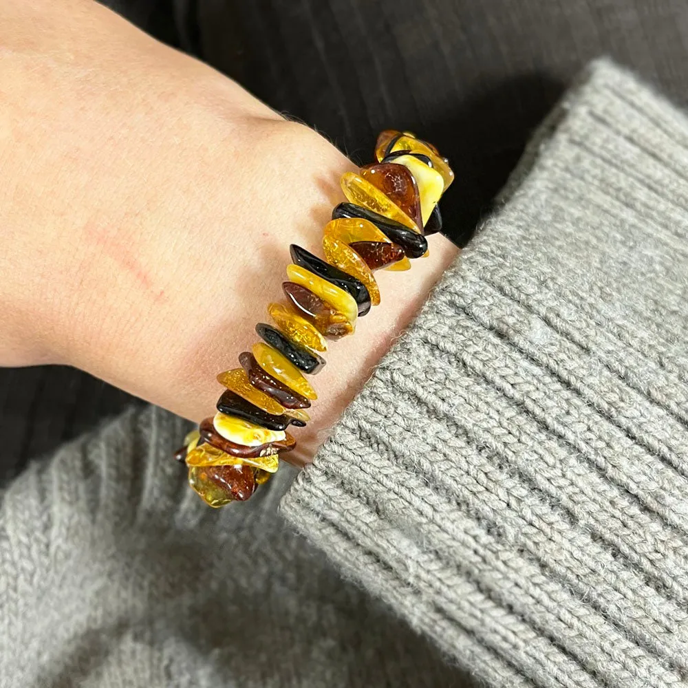Amber Chip Multi Colour Stretch Ladies Bracelet