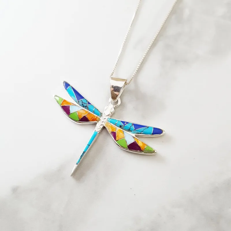 Arizona Turquoise and Inlaid Jewelry Mini Dragonfly Pendant