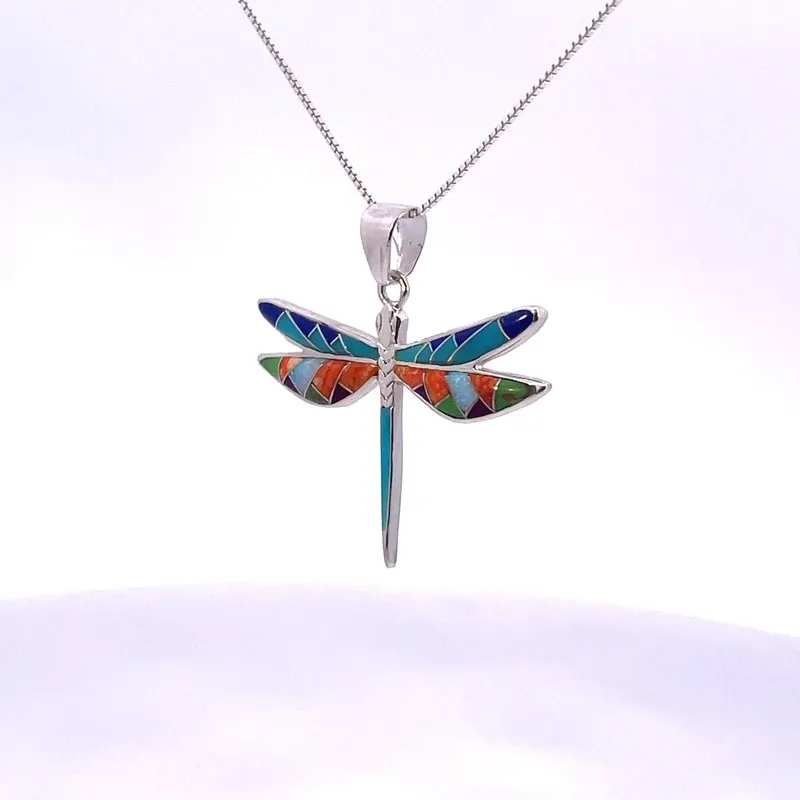 Arizona Turquoise and Inlaid Jewelry Mini Dragonfly Pendant