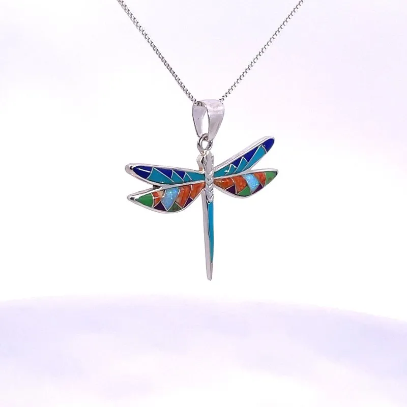Arizona Turquoise and Inlaid Jewelry Mini Dragonfly Pendant