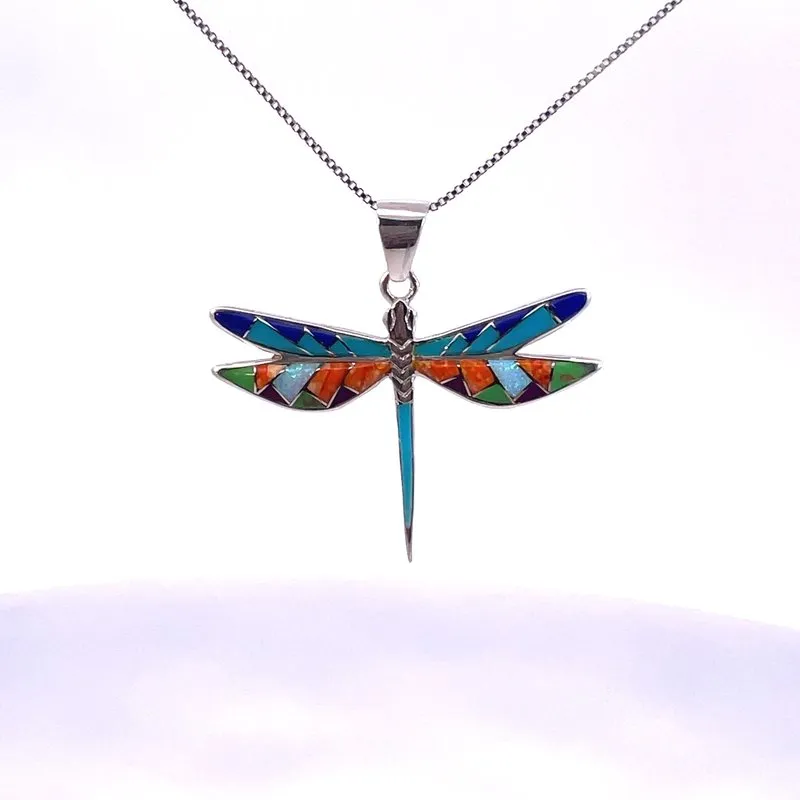 Arizona Turquoise and Inlaid Jewelry Mini Dragonfly Pendant