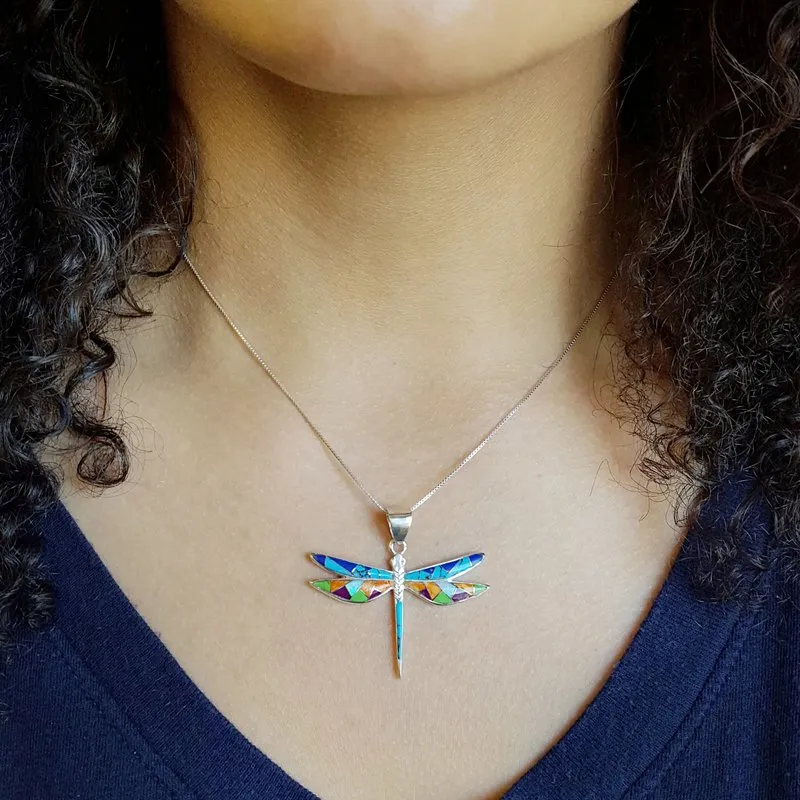 Arizona Turquoise and Inlaid Jewelry Mini Dragonfly Pendant