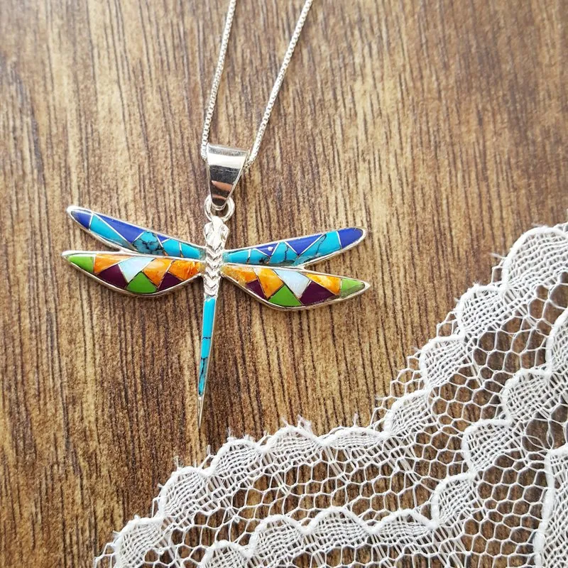 Arizona Turquoise and Inlaid Jewelry Mini Dragonfly Pendant