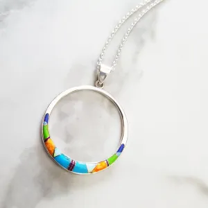 Arizona Turquoise and Inlaid Jewelry Multicolored Open Circle Pendant
