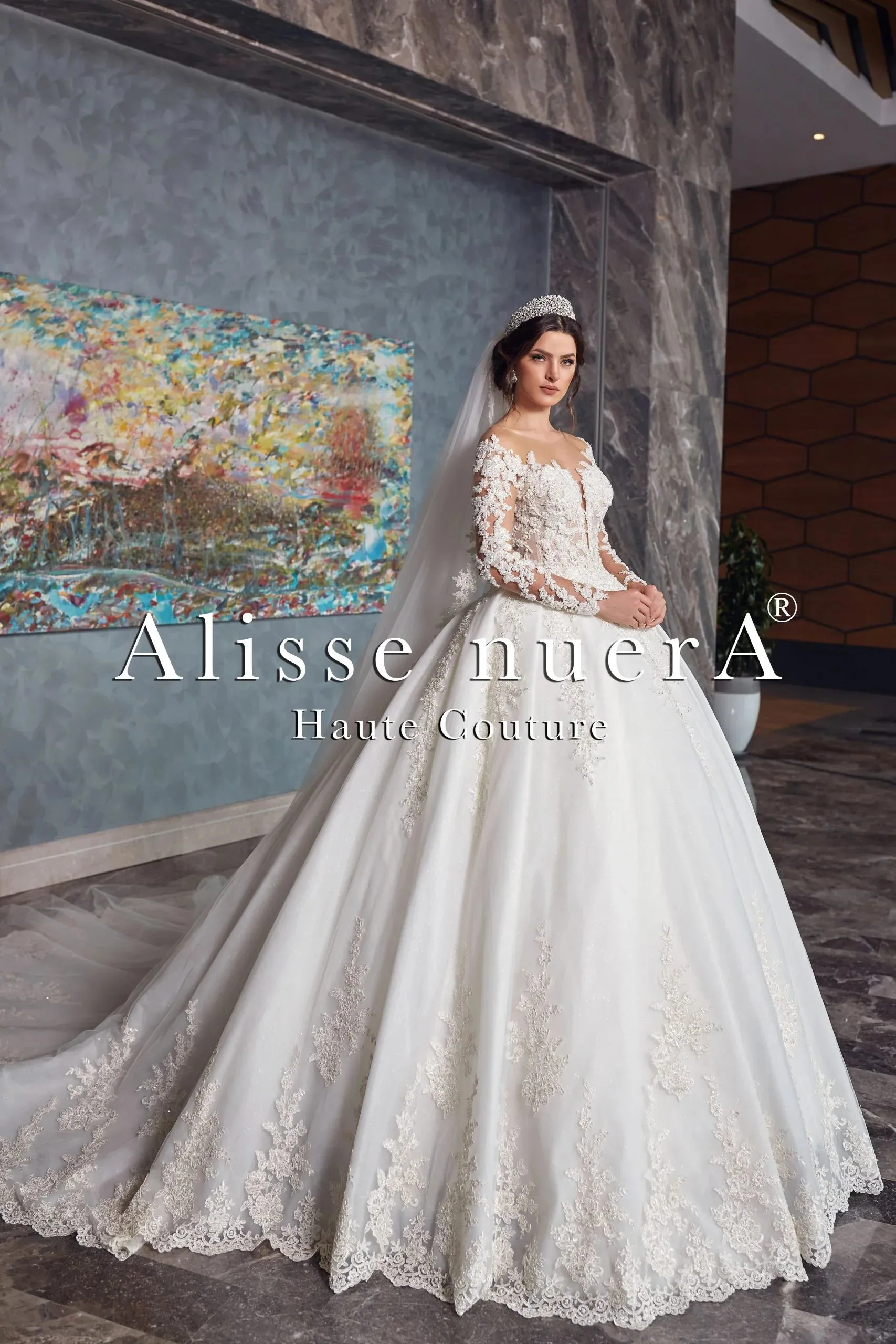 Backless Off White Floral Wedding Dress with Long Sleeve