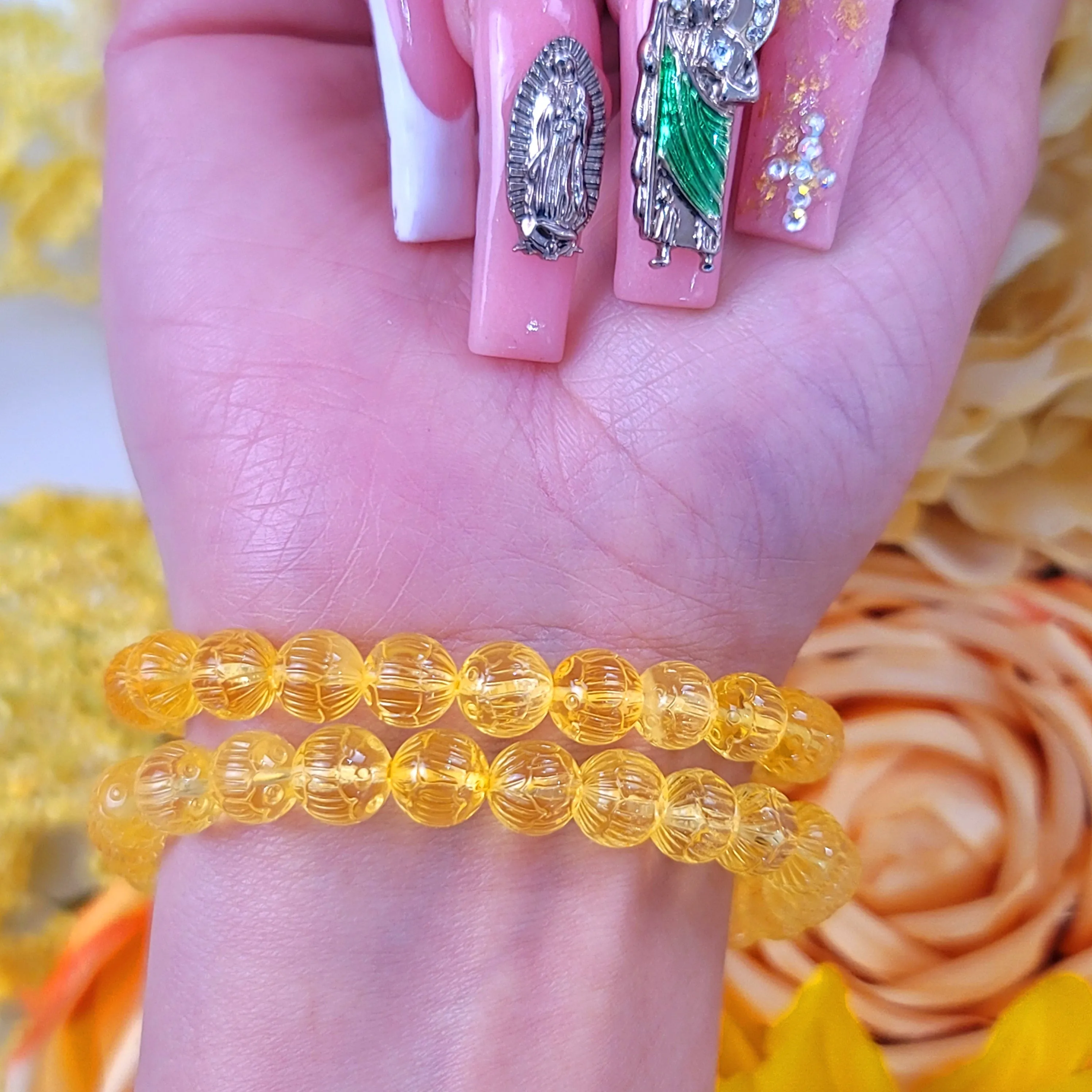 Baltic Amber Carved Lotus Bracelet for Joy and Optimism