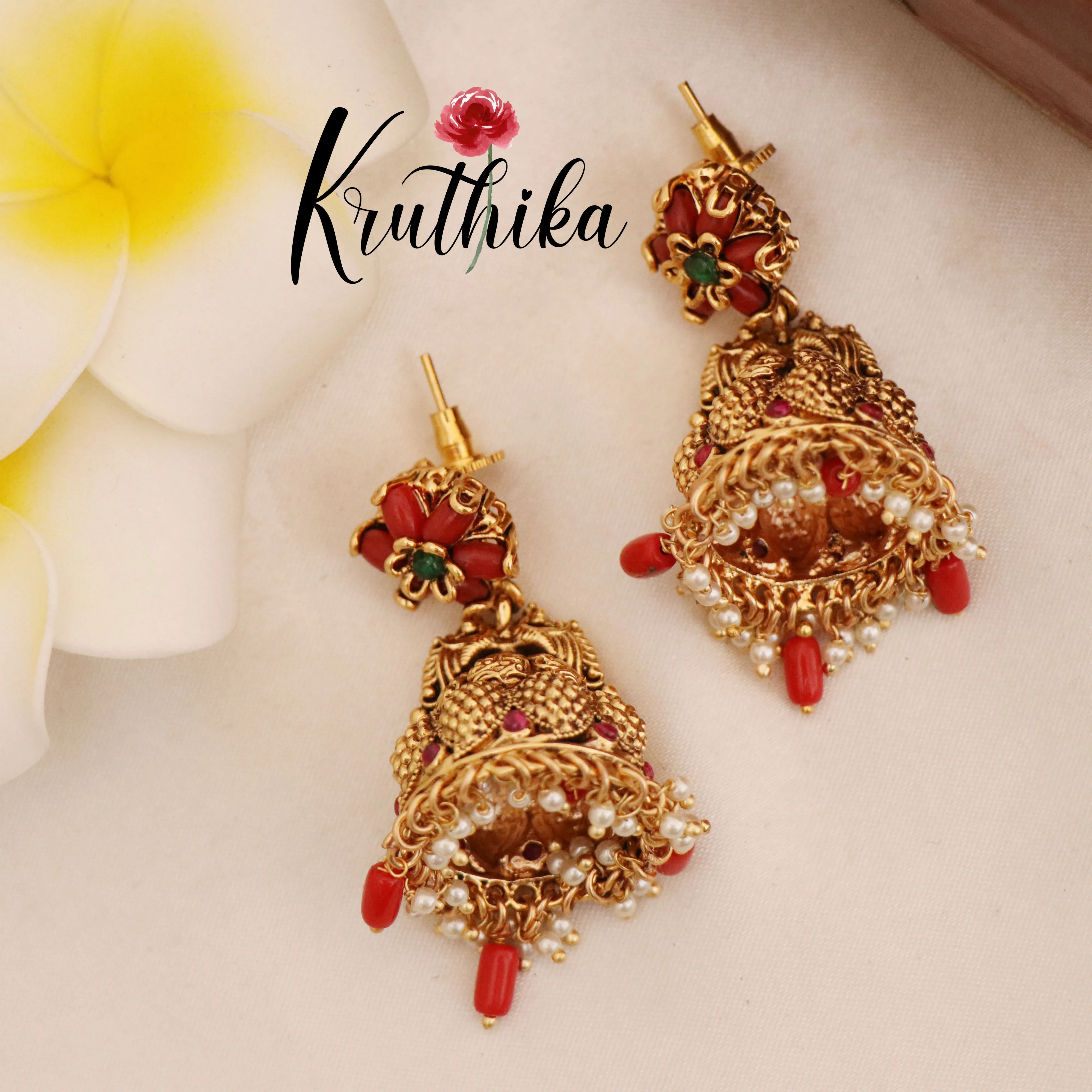 Beautiful Coral Peacock Jhumkas E452
