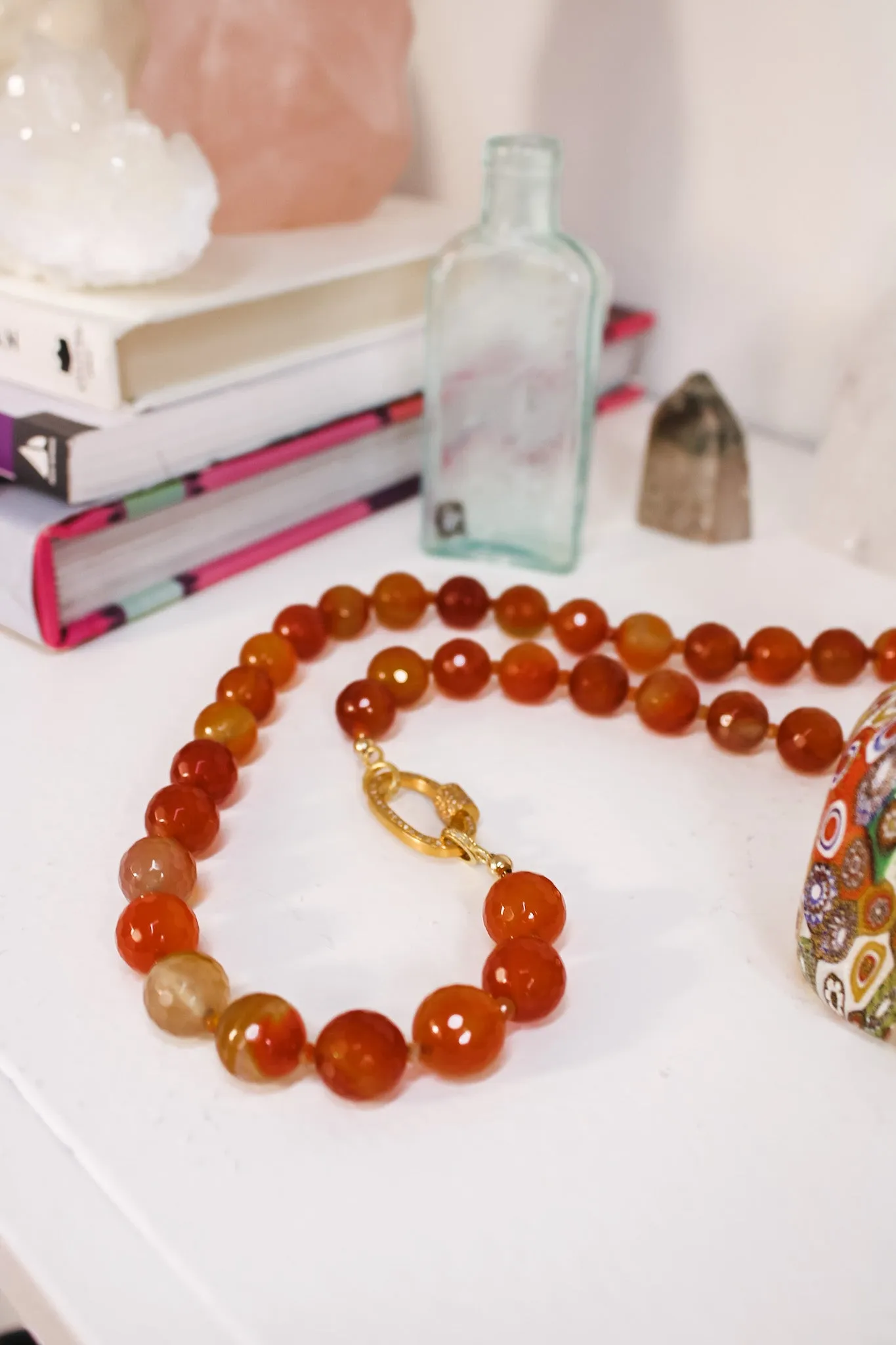 Carnelian Statement Diamond Lock Necklace