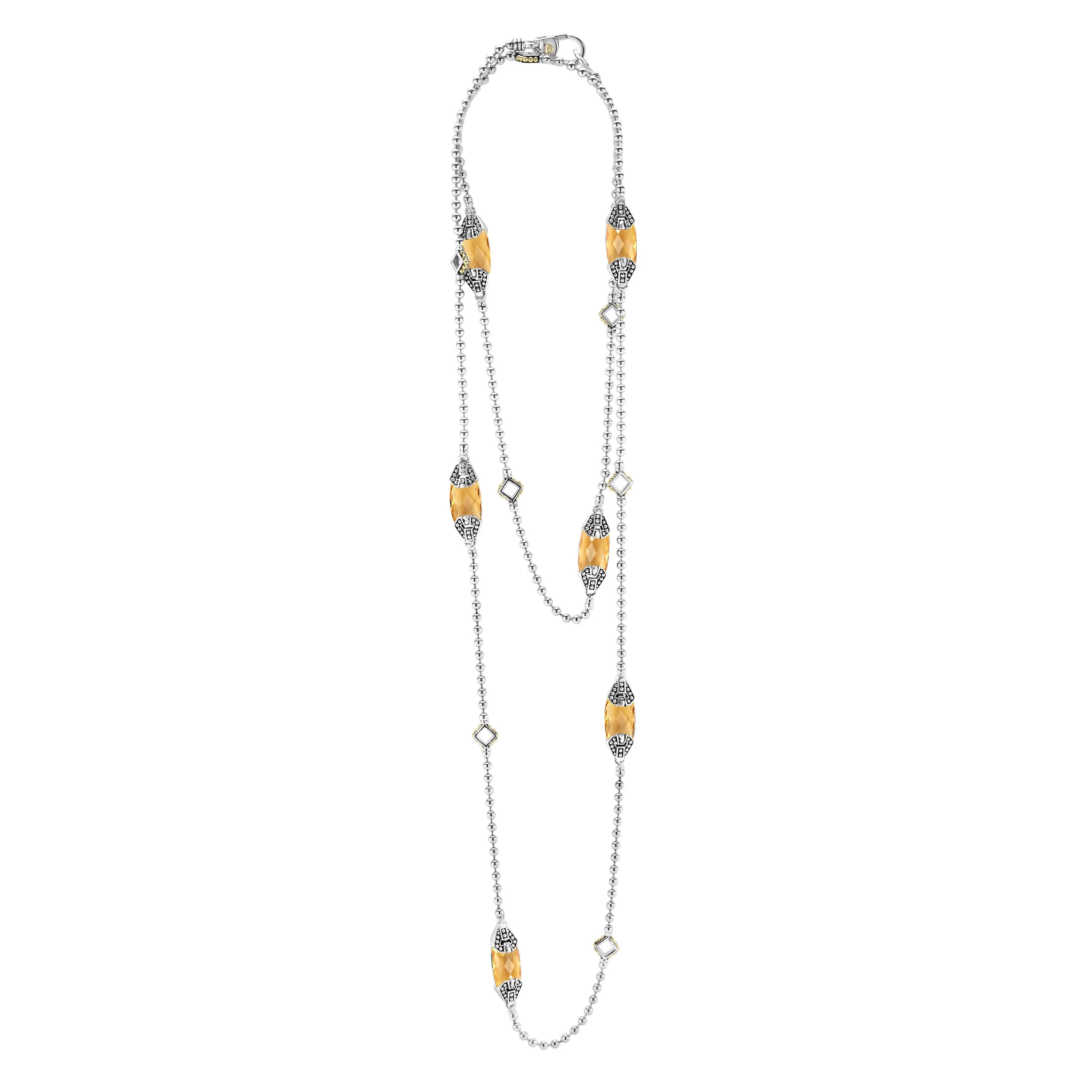 Caviar Color Six Station Citrine Necklace