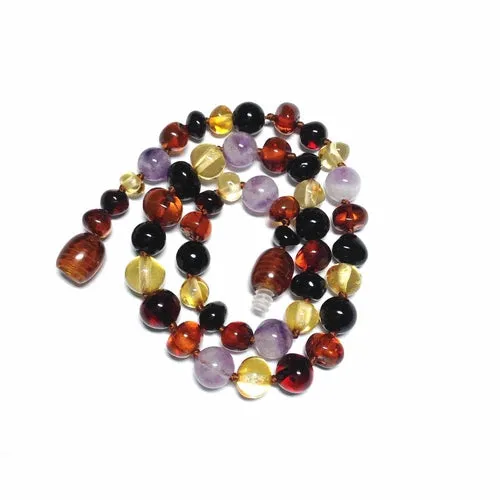 Child Shanti Shungite Amethyst Mixed Baltic Amber Necklace
