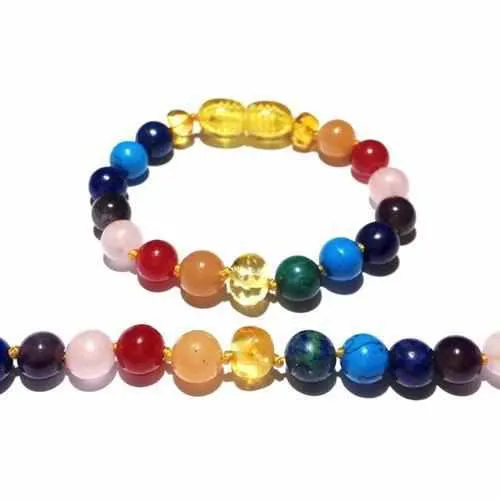 Child Skittles Gemstones and Honey Baltic Amber Anklet Bracelet