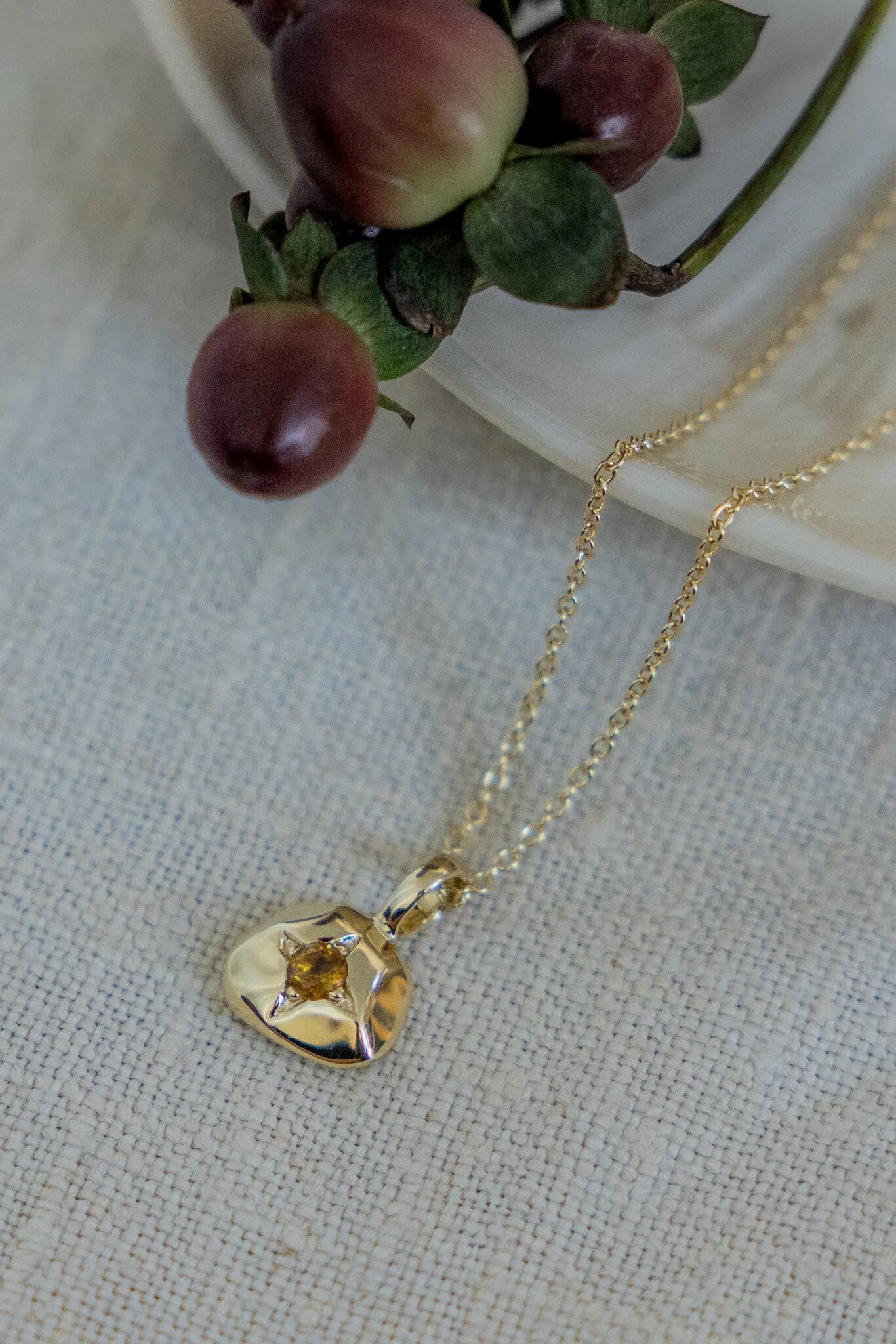 Citrine with Organic Gold Halo Necklace