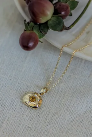 Citrine with Organic Gold Halo Necklace