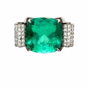Cushion Cut Emerald and Diamond Ring