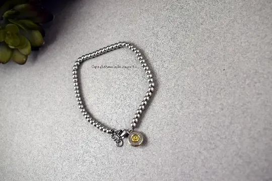 Custom Stainless Steel Beaded Bullet Bracelet, 9mm, 223, 380, 40 Cal, 38 Spl, 357 Mag