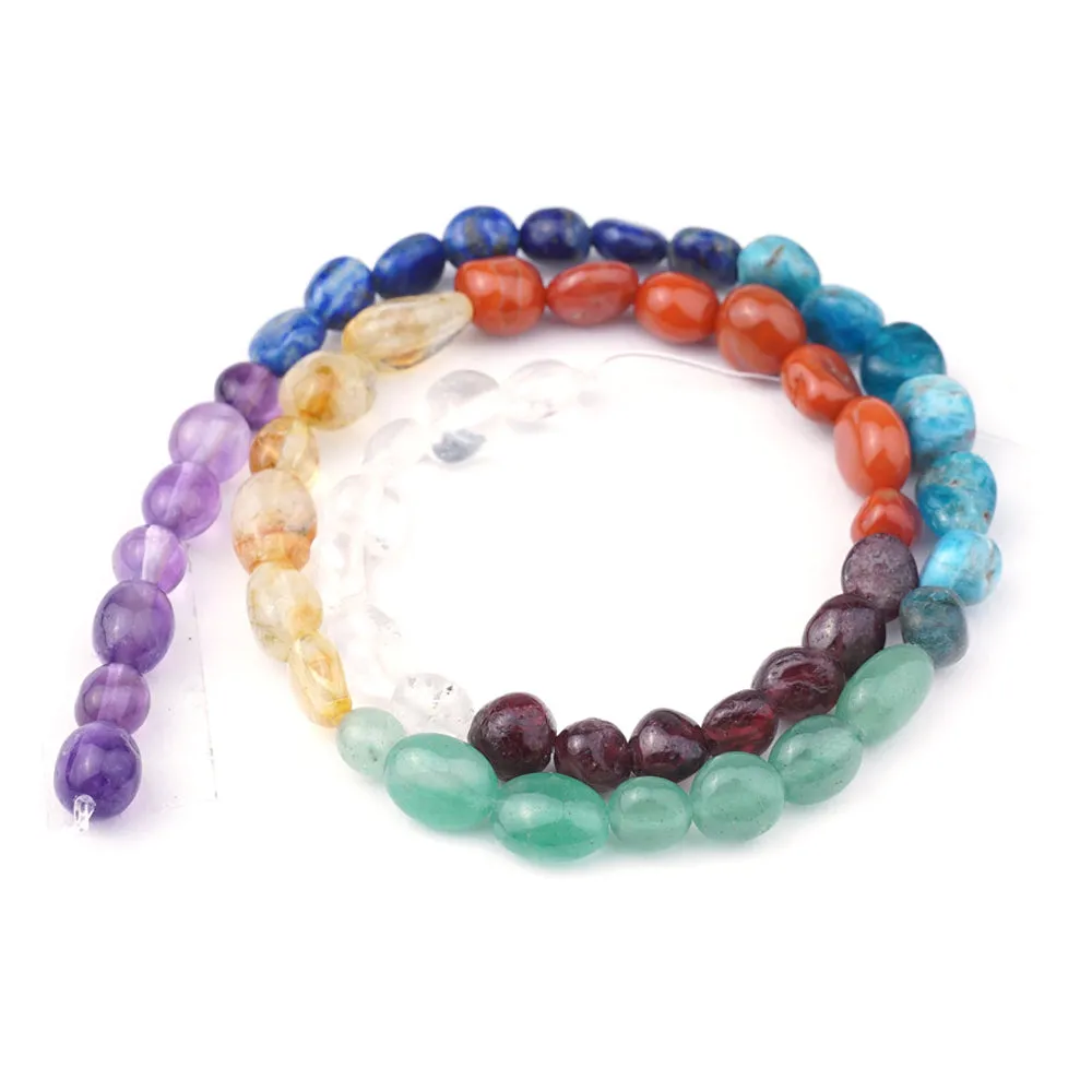 Dakota Stones Gemstone Beads, Mixed Stones Chakra Assortment, Natural Pebble 8x10mm (15 Inch Strand)