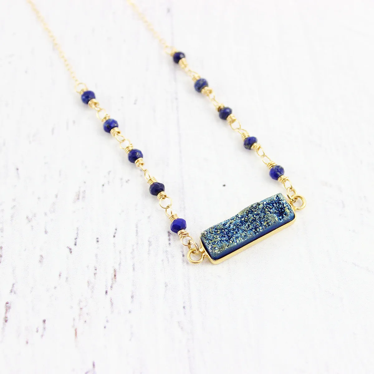 Dark Blue Druzy Bar Necklace - As Worn on Baby Daddy