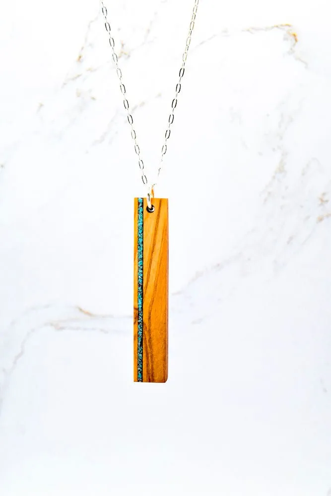 Drop Stone Inlay Bar Necklace