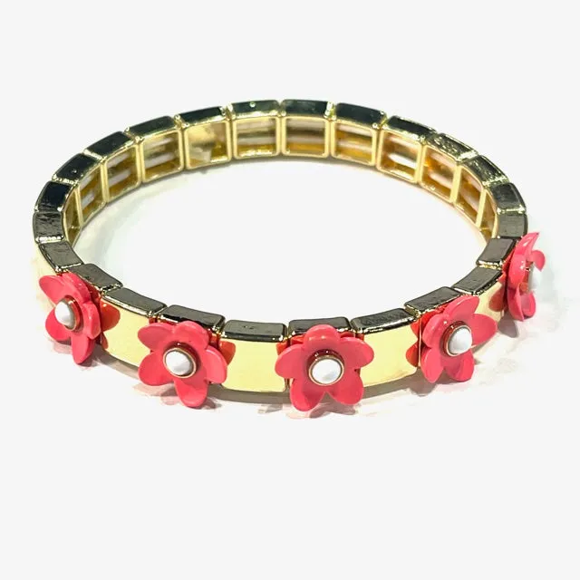 Flower Tile Bracelet Coral