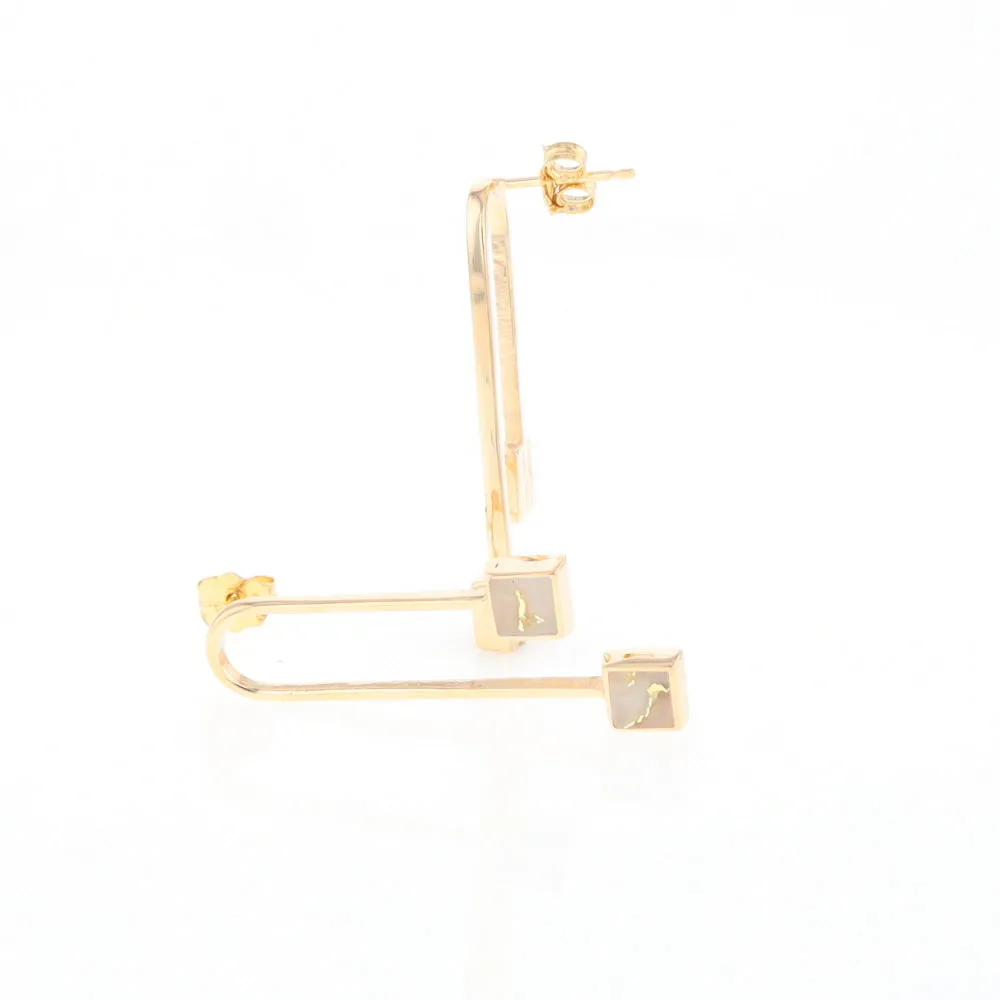 Gold Quartz Double Square Curved Bar Earrings - G2