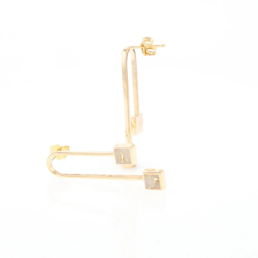 Gold Quartz Double Square Curved Bar Earrings - G2