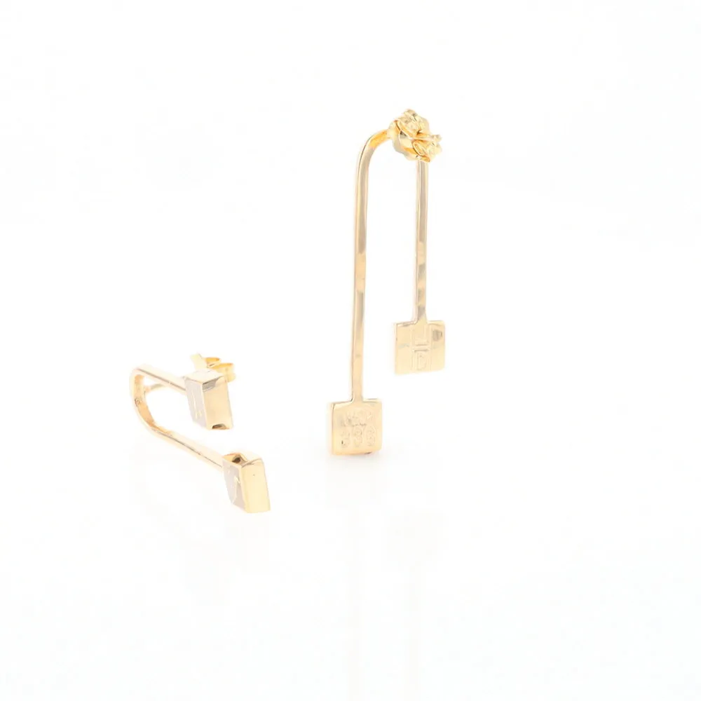 Gold Quartz Double Square Curved Bar Earrings - G2