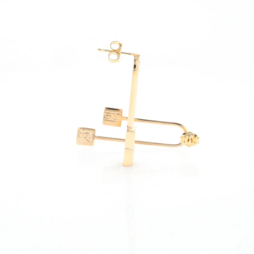 Gold Quartz Double Square Curved Bar Earrings - G2
