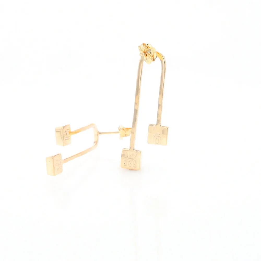 Gold Quartz Double Square Curved Bar Earrings - G2