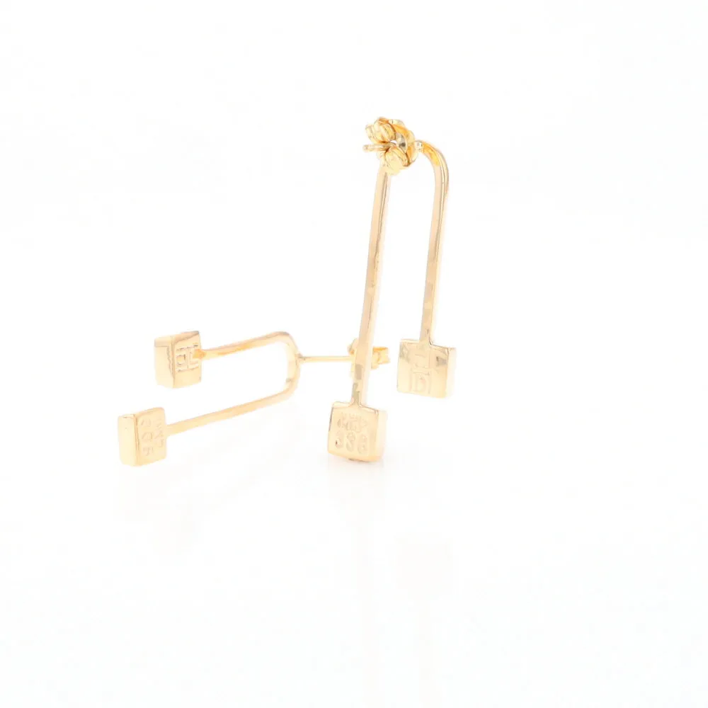 Gold Quartz Double Square Curved Bar Earrings - G2