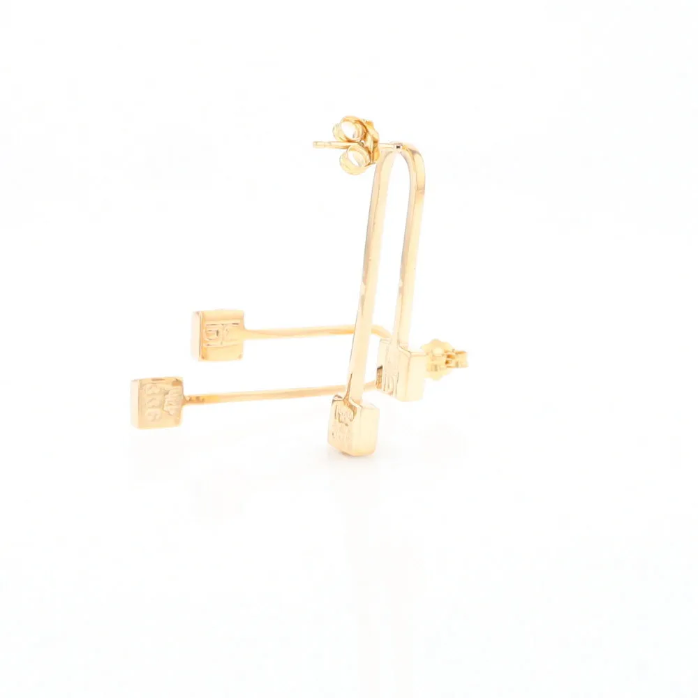 Gold Quartz Double Square Curved Bar Earrings - G2