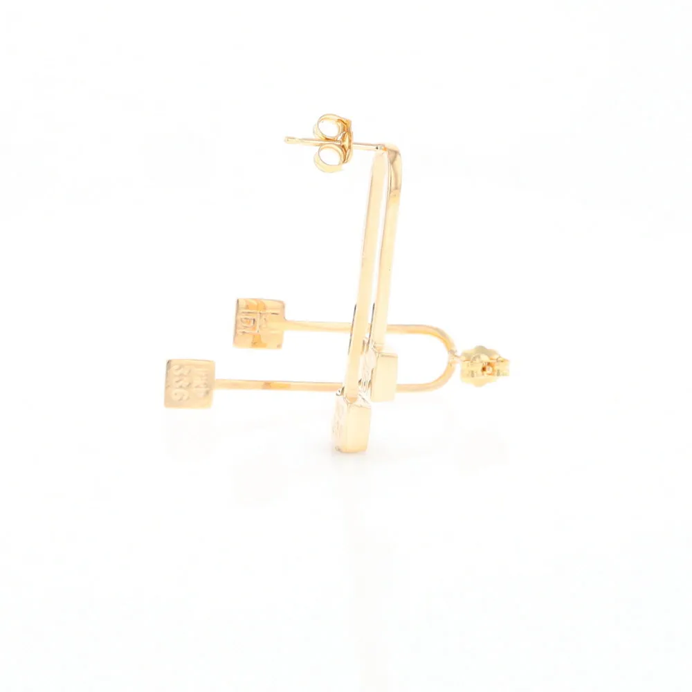 Gold Quartz Double Square Curved Bar Earrings - G2