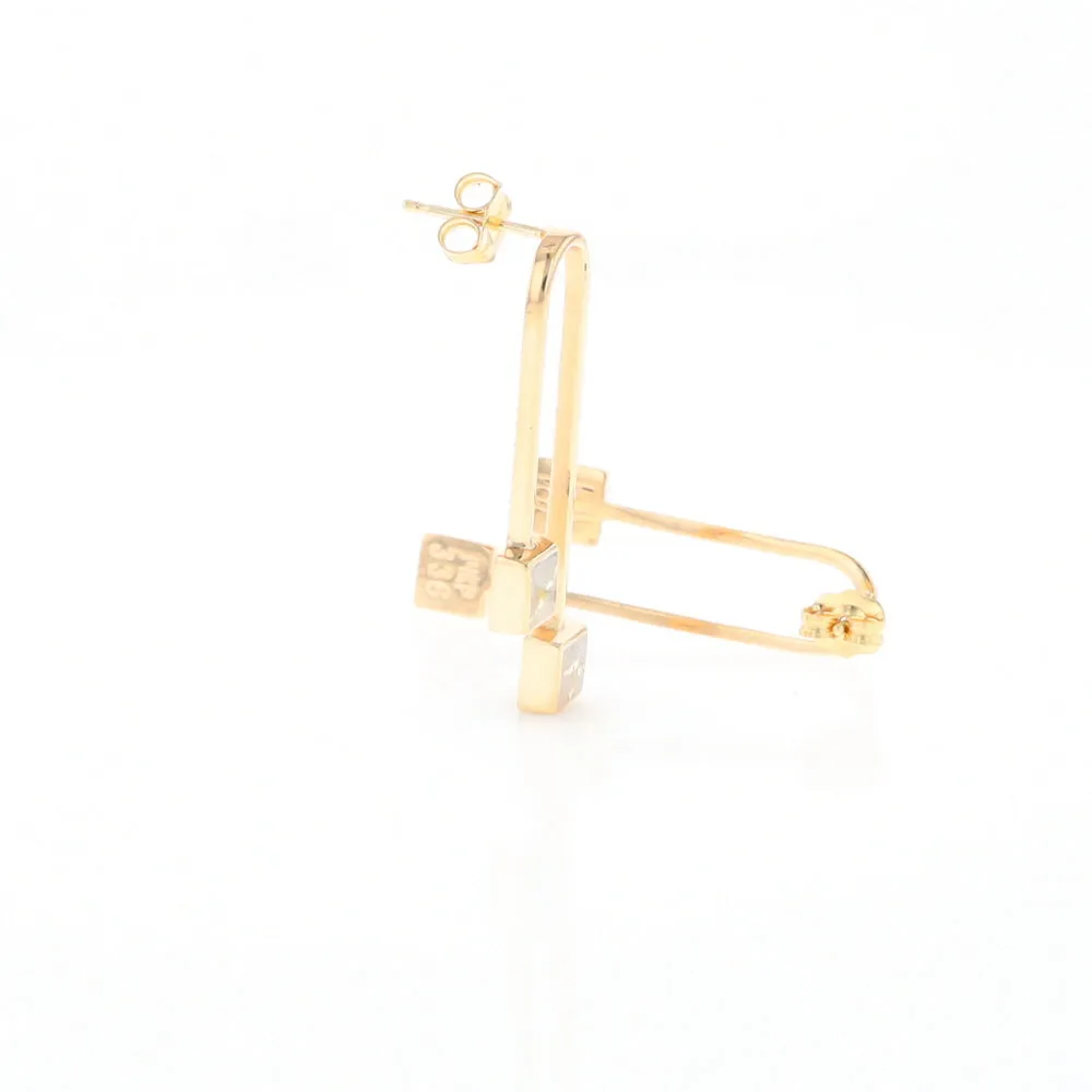 Gold Quartz Double Square Curved Bar Earrings - G2