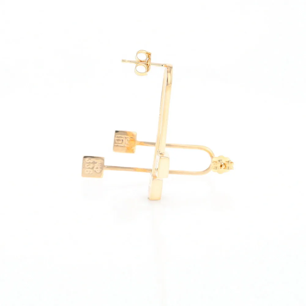 Gold Quartz Double Square Curved Bar Earrings - G2