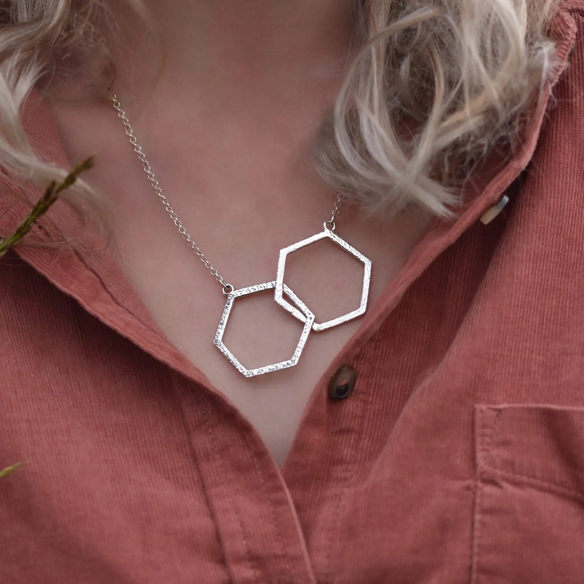 Honeycomb Large Double Link Necklace in Sterling Silver