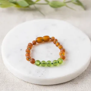 Kids | Green Sea Glass   Raw Cognac Amber Bracelet